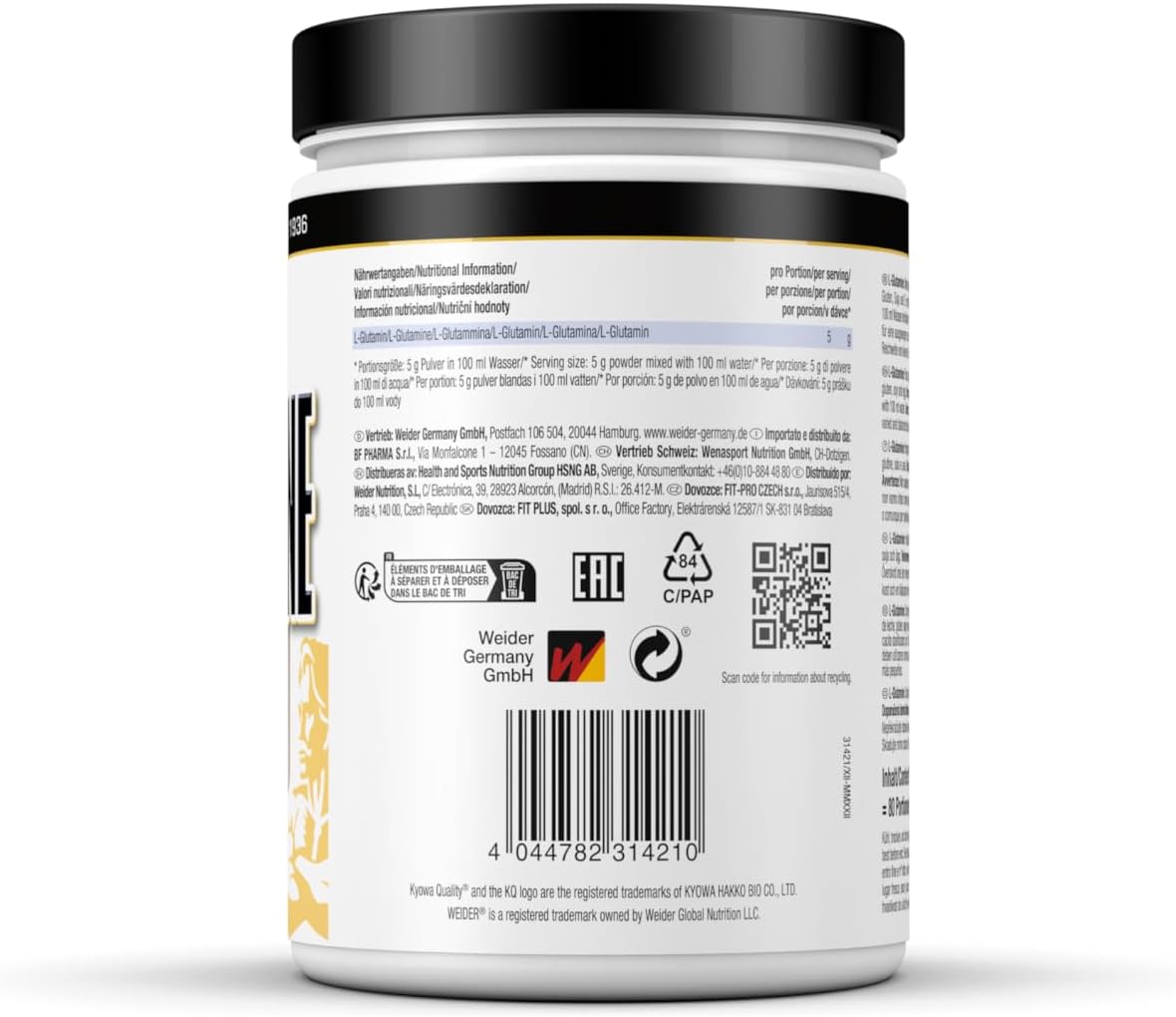 Detalle 2 de Weider L-Glutamin Pulver 400g – Hochdosiertes Aminosäure-Präparat