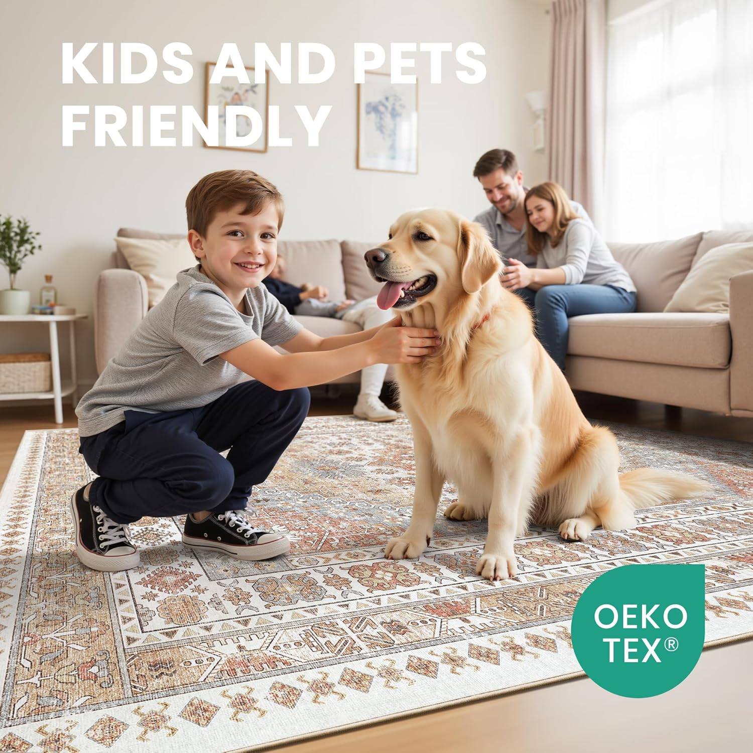 Thumbnail 6 de zesthome 5x8 Ultra-Thin Washable Area Rug with Non-Slip Backing, Orange