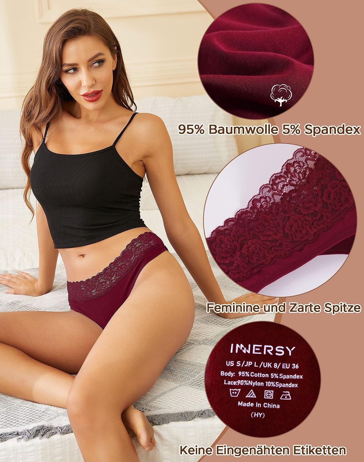 Thumbnail 3 de INNERSY String Tanga Damen Spitze (6er Pack) aus Stretch-Baumwolle – Hipster Unterhosen