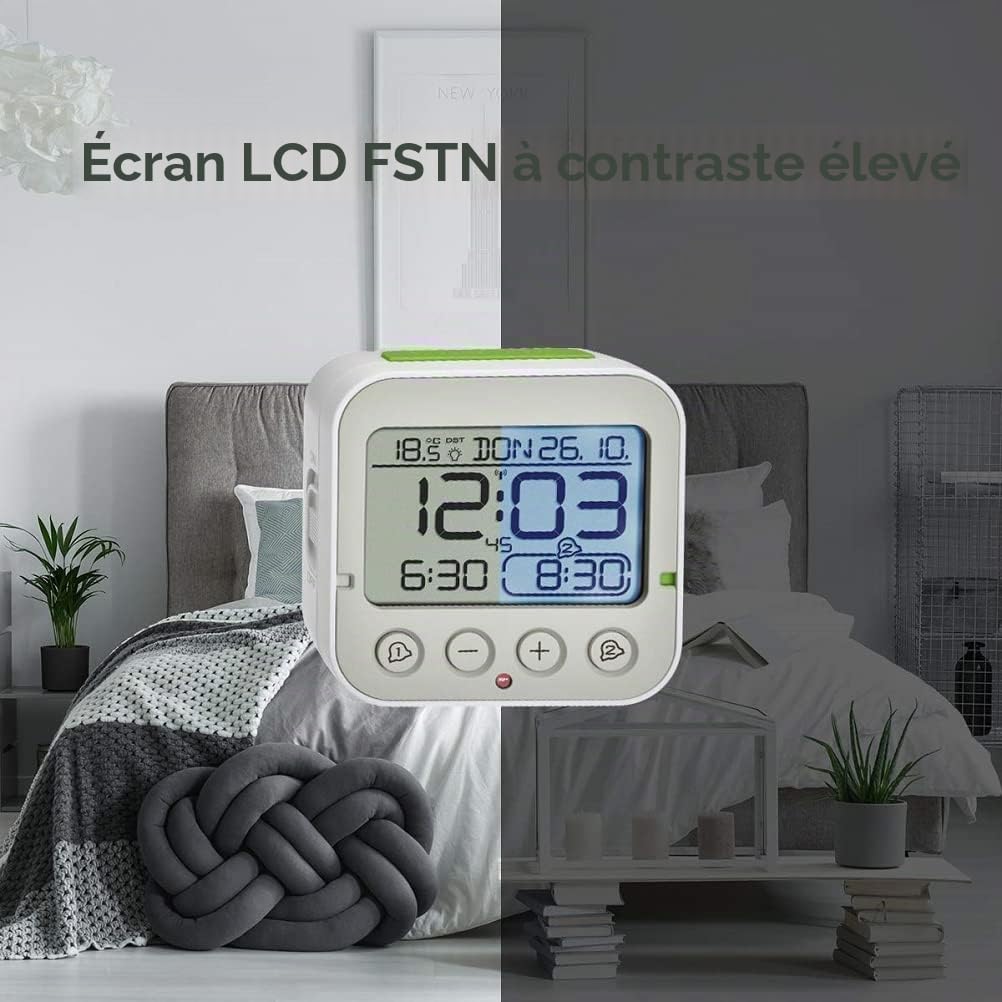 Detalle de TFA Dostmann Réveil numérique Bingo 2.0, 60.2550.02 – Horloge radio-pilotée, double alarme et température