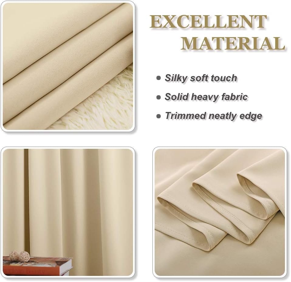 Thumbnail 5 de PONY DANCE Thermal Curtains for Bedroom with Hooks – Beige Blackout, 2 Panels (W46 x L54), 54 Inch Drop, Biscotti Beige