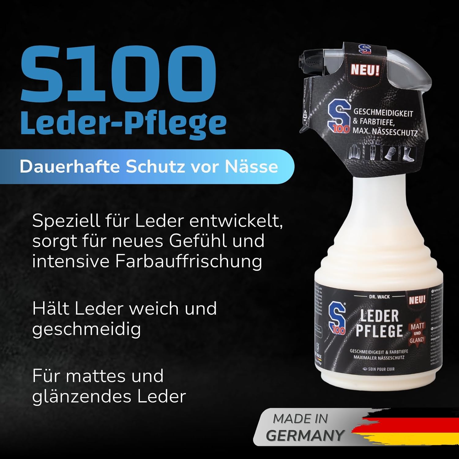 Thumbnail 1 de DR. WACK S100 Leder-Pflege 500 ml – Farbloses Lederpflege-Spray für Motorradbekleidung
