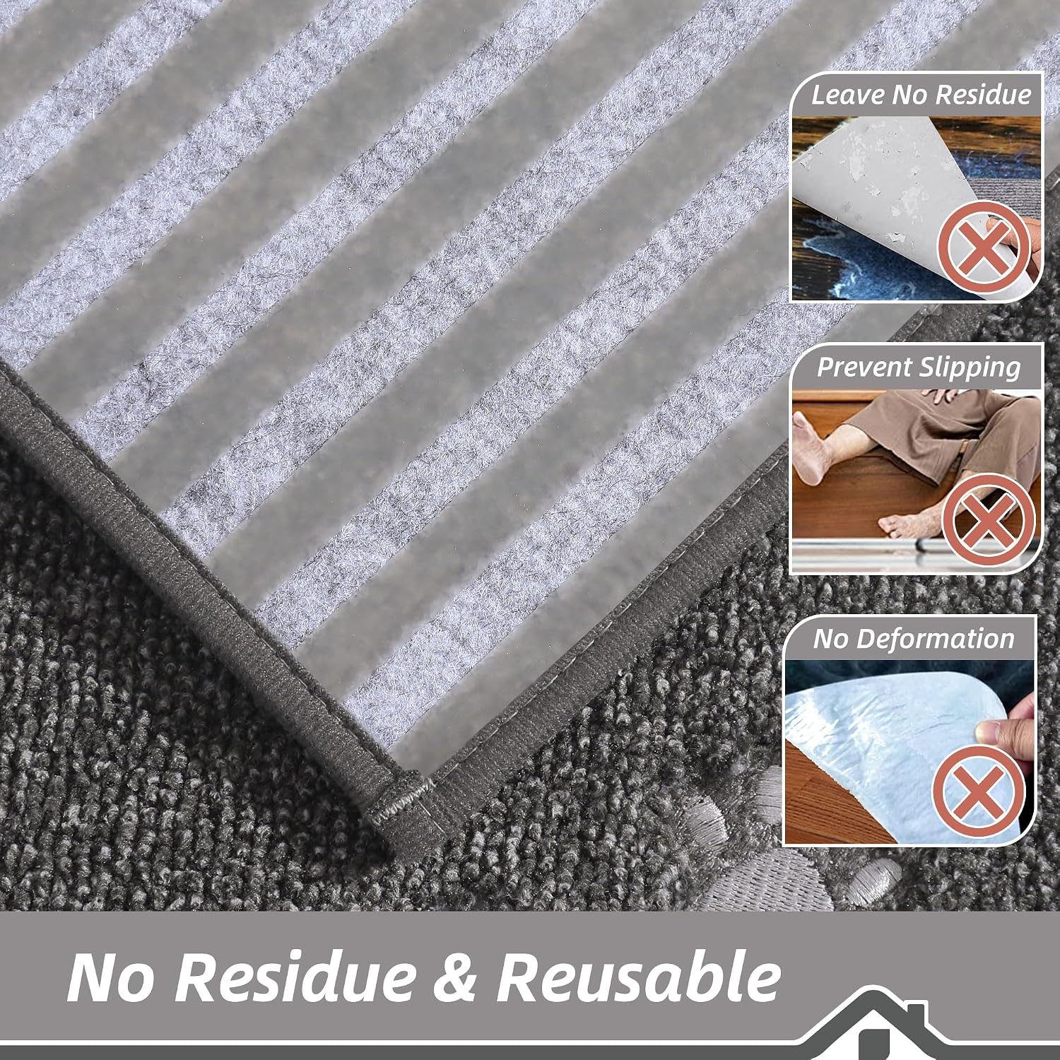 Thumbnail 4 de BEQHAUSE Stair Treads: 15 Non-Slip 22x70 cm Carpet Treads for Wood Stairs (Dark Grey), 100% Polyester