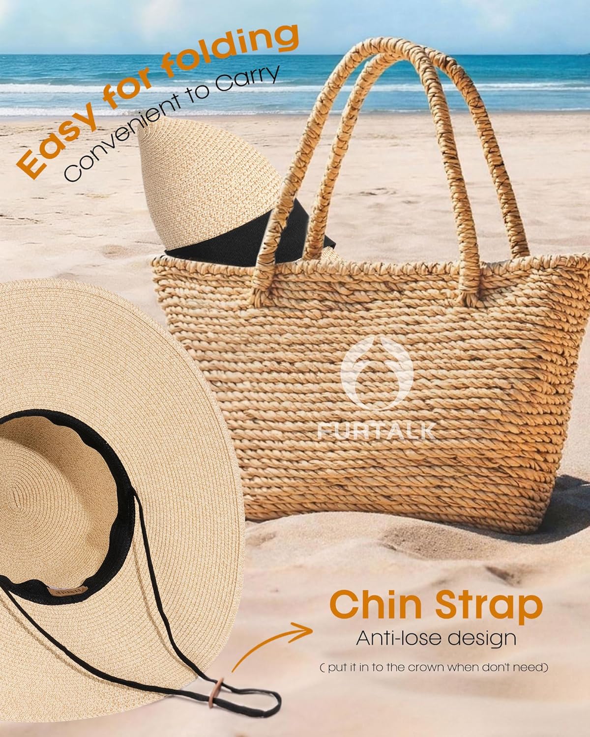 Detalle de FURTALK Women’s Sun Straw Hat (Wide Brim) with UPF 80+