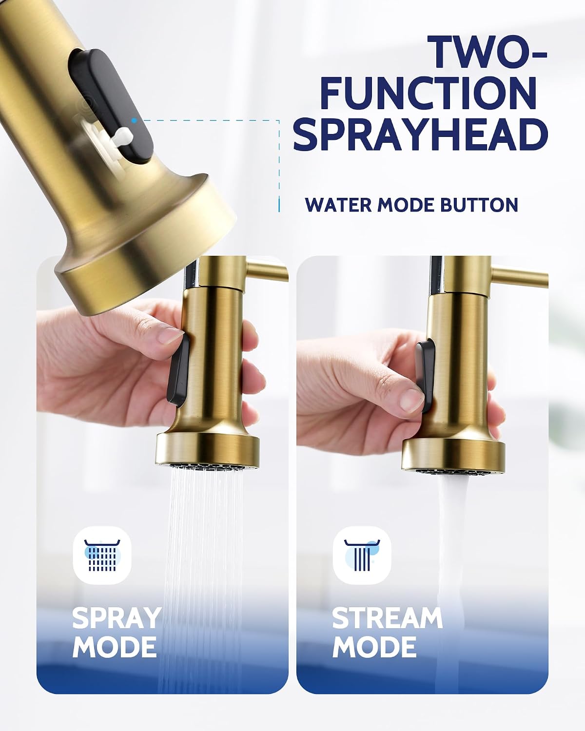 Detalle 1 de LUFEIDRA 07BRL Pull-Down Kitchen Faucet, Brushed Gold, Dual-Mode Sprayer