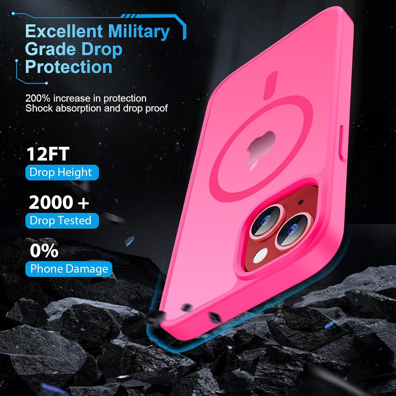 Thumbnail 3 de TQIAHF Magnetic Phone Case for iPhone 13 / iPhone 14 with 2 Tempered Glass Screen Protectors (MagSafe Compatible) – Rose Red