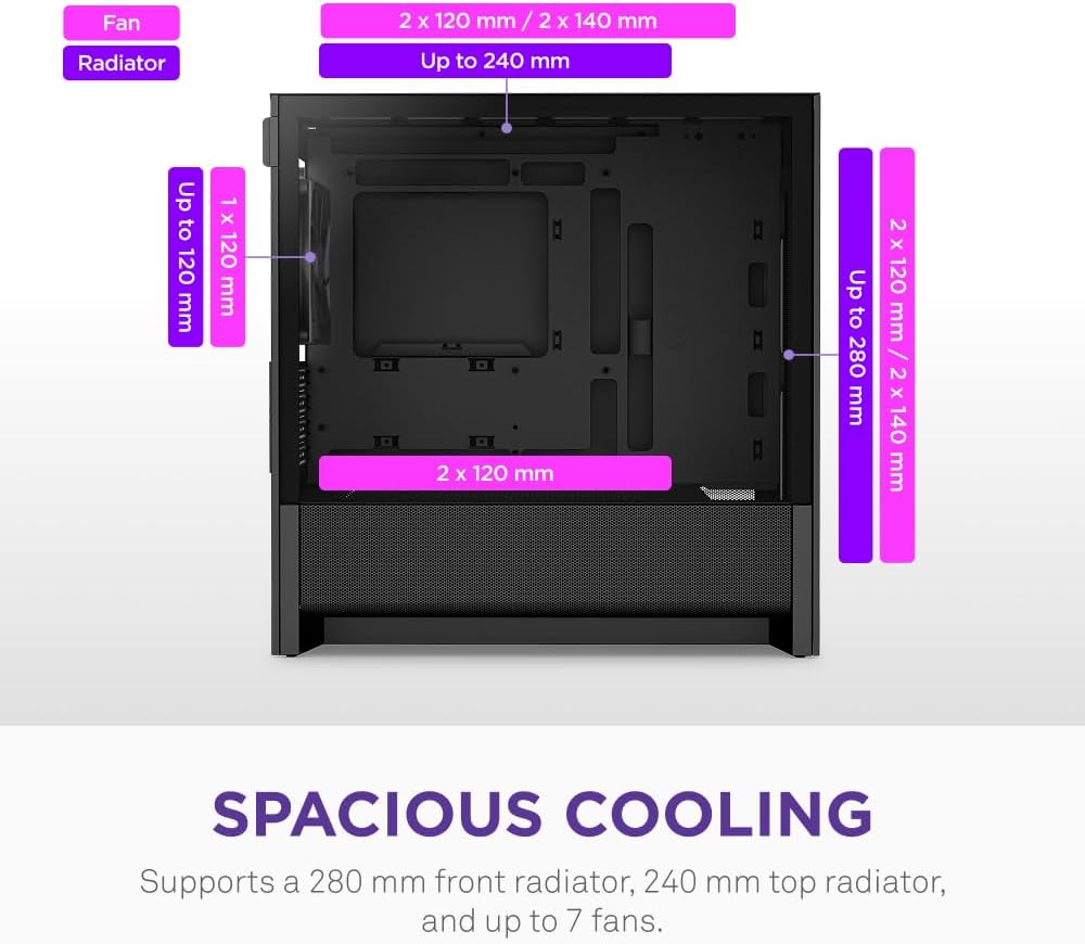 Detalle de NZXT H3 Flow CC-H31FB-01 Micro-ATXミドルタワーPCケース、メッシュ設計・背面コネクタ対応