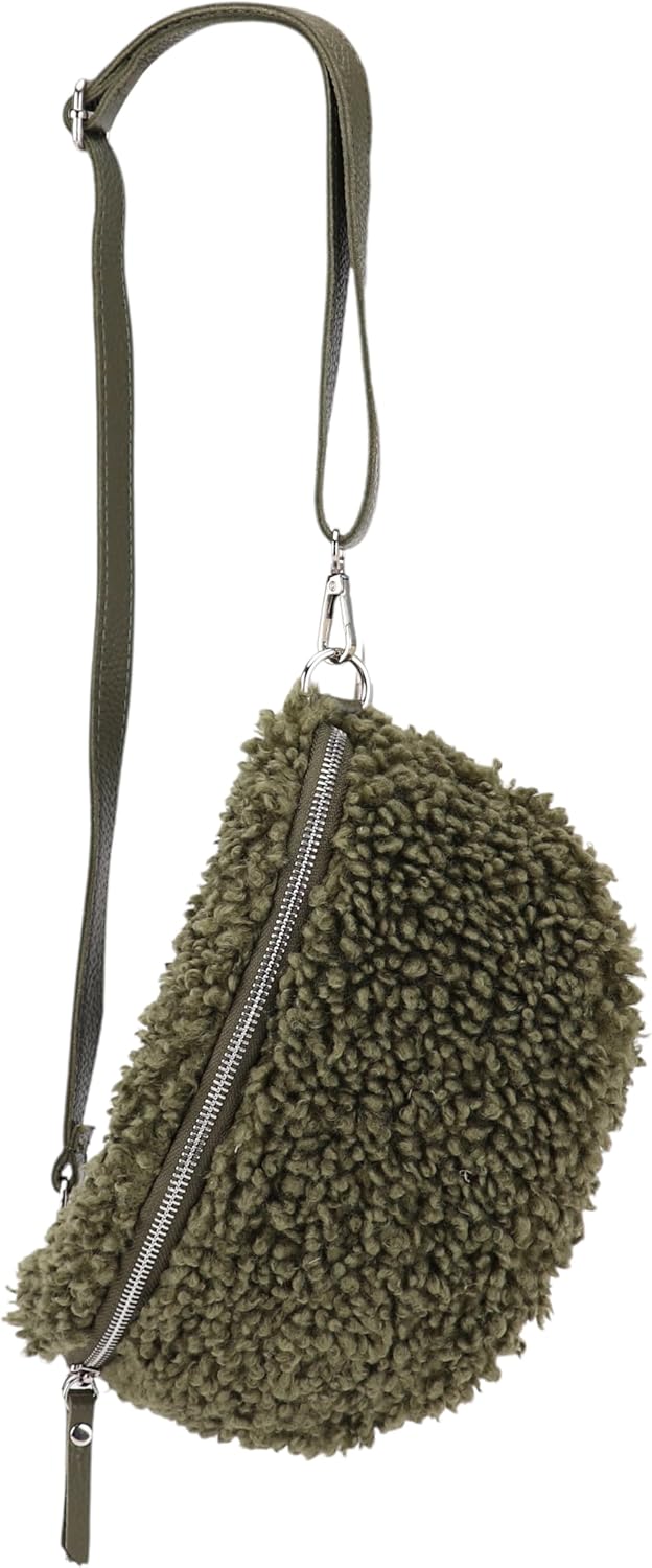 Detalle de SH Leder Kate G358: Marsupio da donna in peluche con tracolla in vera pelle 27 x 16 x 10 cm