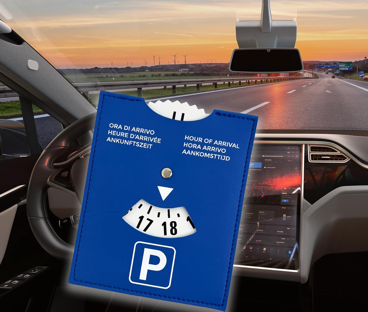 Detalle de Pubblimania Parkscheibe Maxi Blau Luxusmodell – Soft-Touch Kunstleder, EU-Einsatz