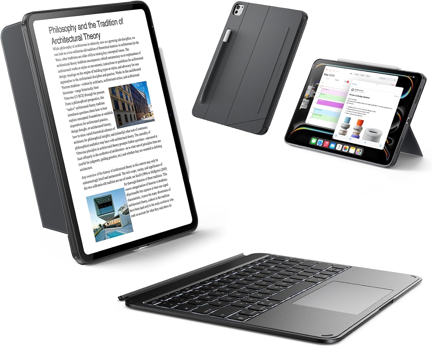 Detalle de ESR Hülle mit abnehmbarer Tastatur für iPad Air 13 Zoll (M4/M3/M2) – magnetisch, beleuchtete Tasten, Trackpad – Dunkelgrau
