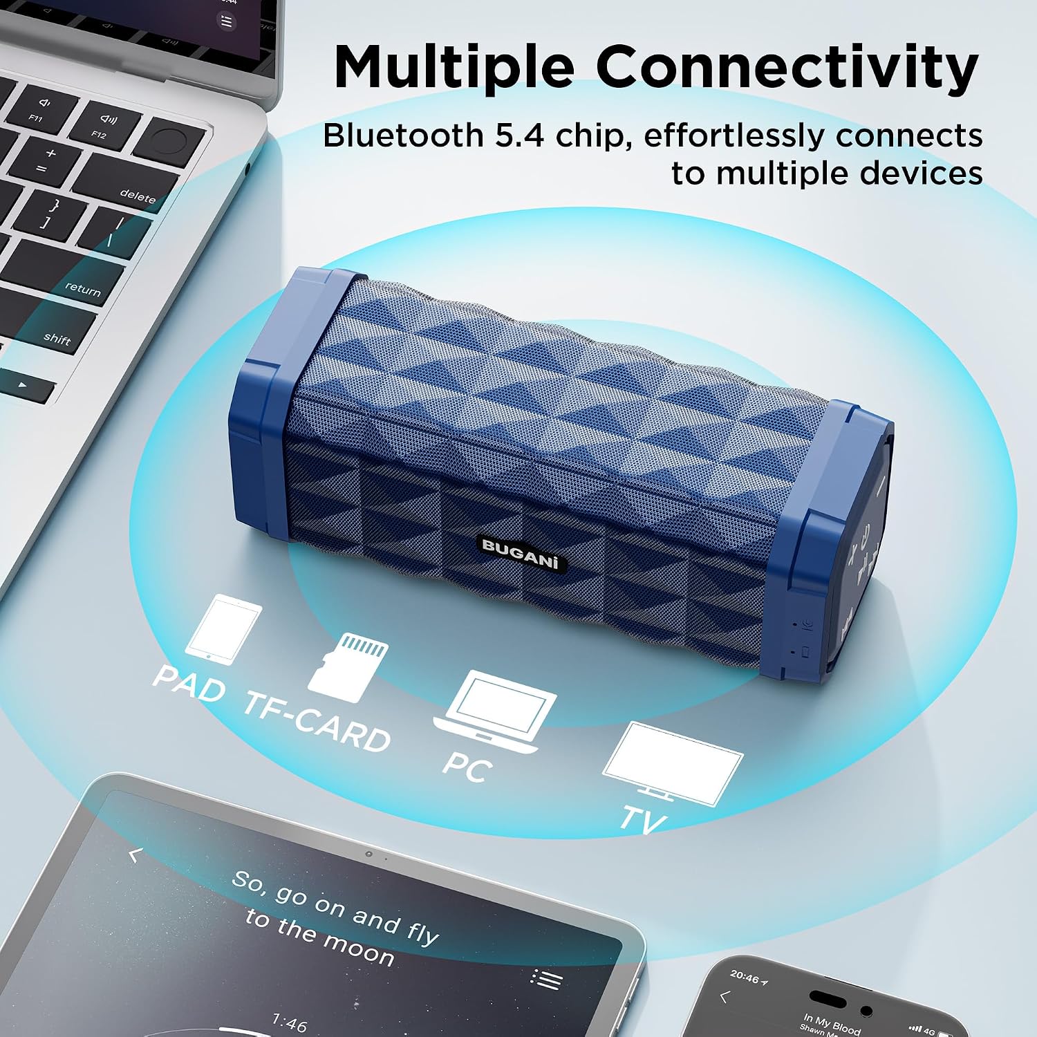 Detalle 1 de BUGANI Bluetooth Speaker: Portable Wireless Speaker with 24H Playtime 🎵