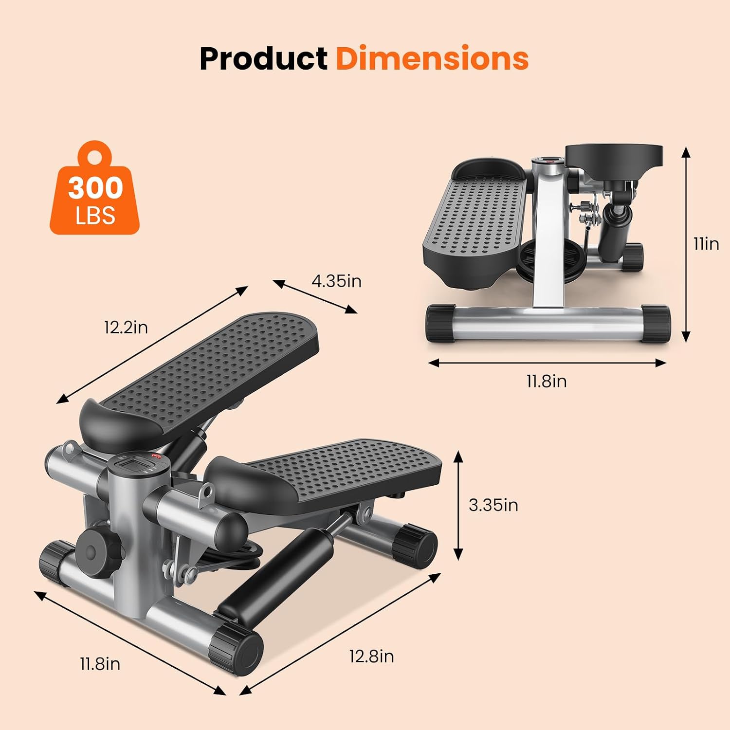 Detalle de Sweetcrispy CATBJ-J01-V2-SR Mini Twist Stepper with Resistance Bands, 117 kg Capacity