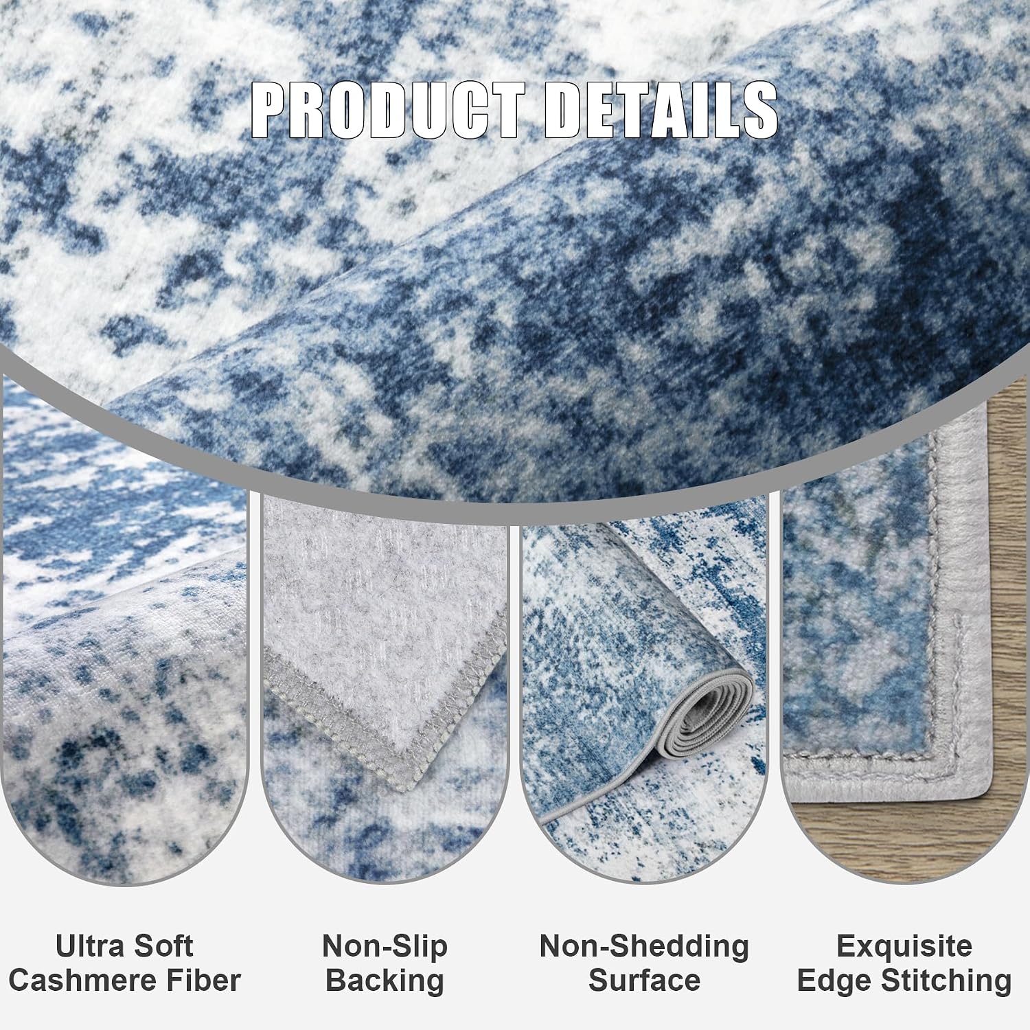 Thumbnail 4 de Round 8-Ft Washable Abstract Area Rug – Blue for Living Room