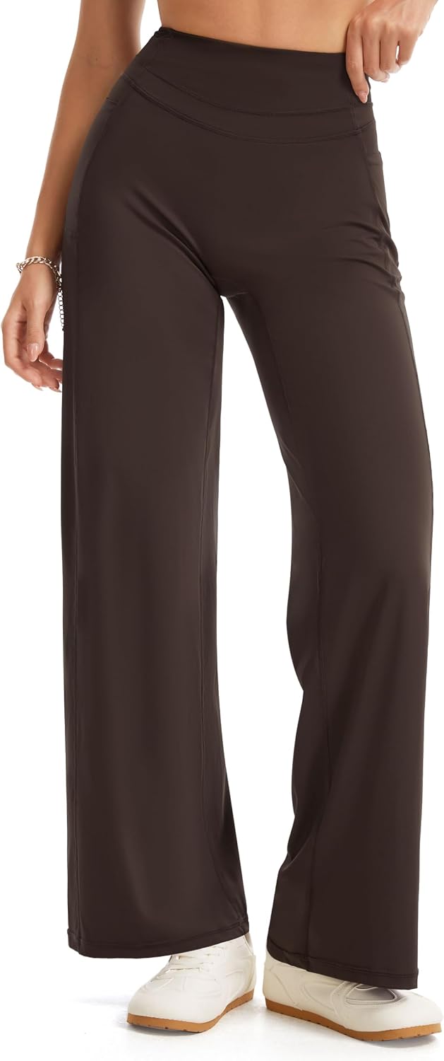 Detalle de THE GYM PEOPLE Women's Wide-Leg Yoga Pants, 29"/31", High Waist & Side Pockets