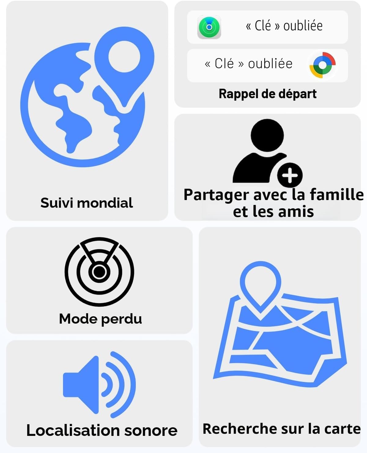 Detalle 2 de Lot de 4 Traceur Tag Android & iOS – compatible Find My et Find Hub, batterie remplaçable