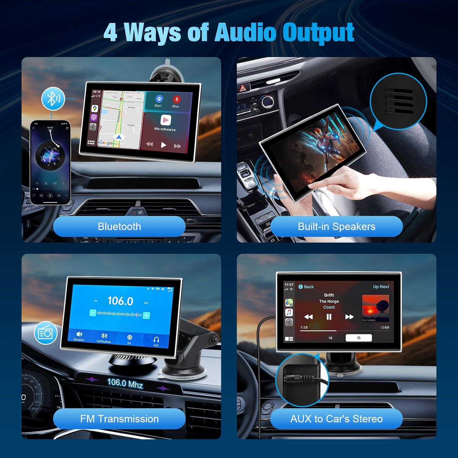 Thumbnail 4 de 7-Inch Portable Wireless CarPlay Screen for Car – Wireless CarPlay/Android Auto, HD Touch Display with GPS, Voice Control, and Mirror Link
