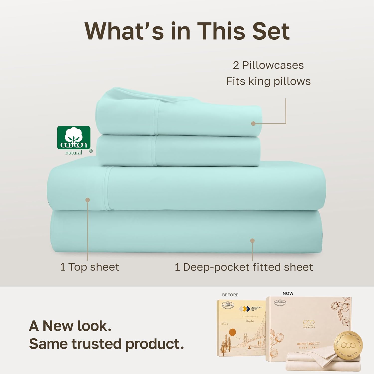 Detalle de California Design Den 840307152916 King Cotton Sheet Set, 400-Thread-Count Sateen