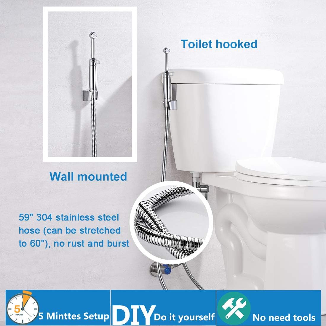 Thumbnail 6 de SonTiy 719010 Brass Handheld Bidet Sprayer, Chrome, Adjustable Spray, 7.2-Inch Wand