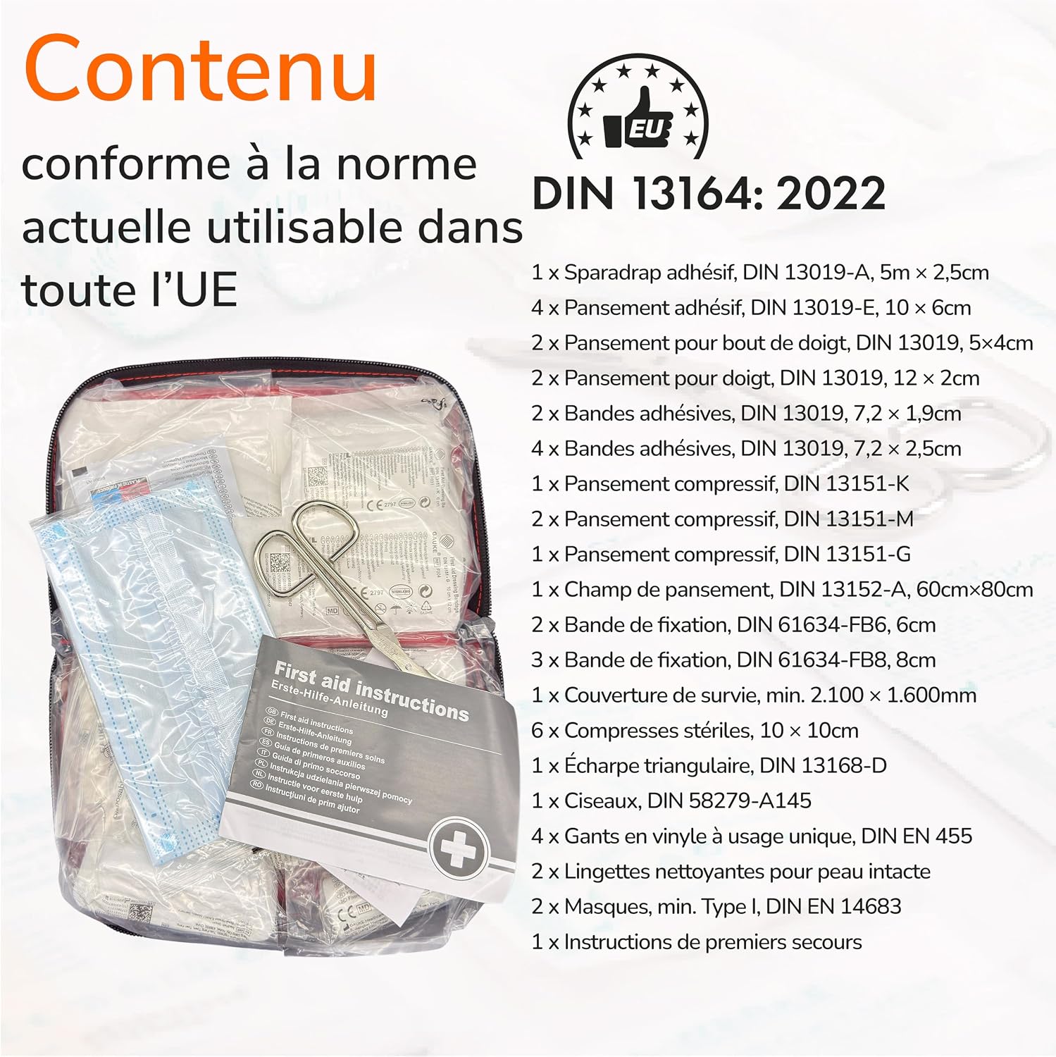 Detalle de 2 x Upgrade4cars Trousse de Secours Auto 2026 DIN 13164 – Kit conforme EU et pratique pour la route