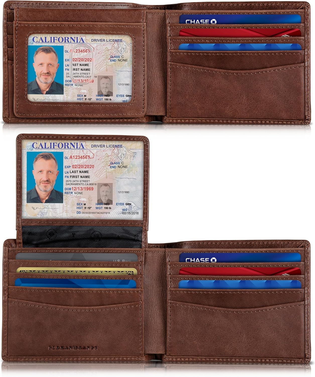 Detalle de SERMAN BRANDS Men's Bifold Wallet, Full-Grain Leather