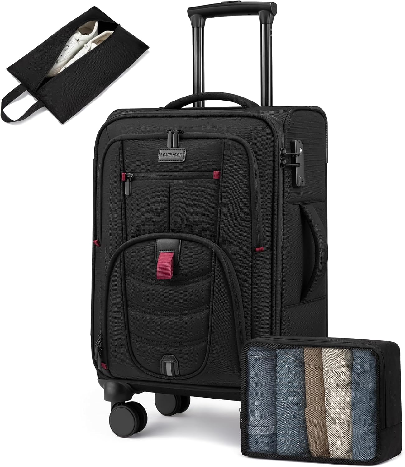 Detalle de LoveVoook Carry On Luggage 22x14x9 — Airline Approved Softside Spinner with Front Laptop Compartment