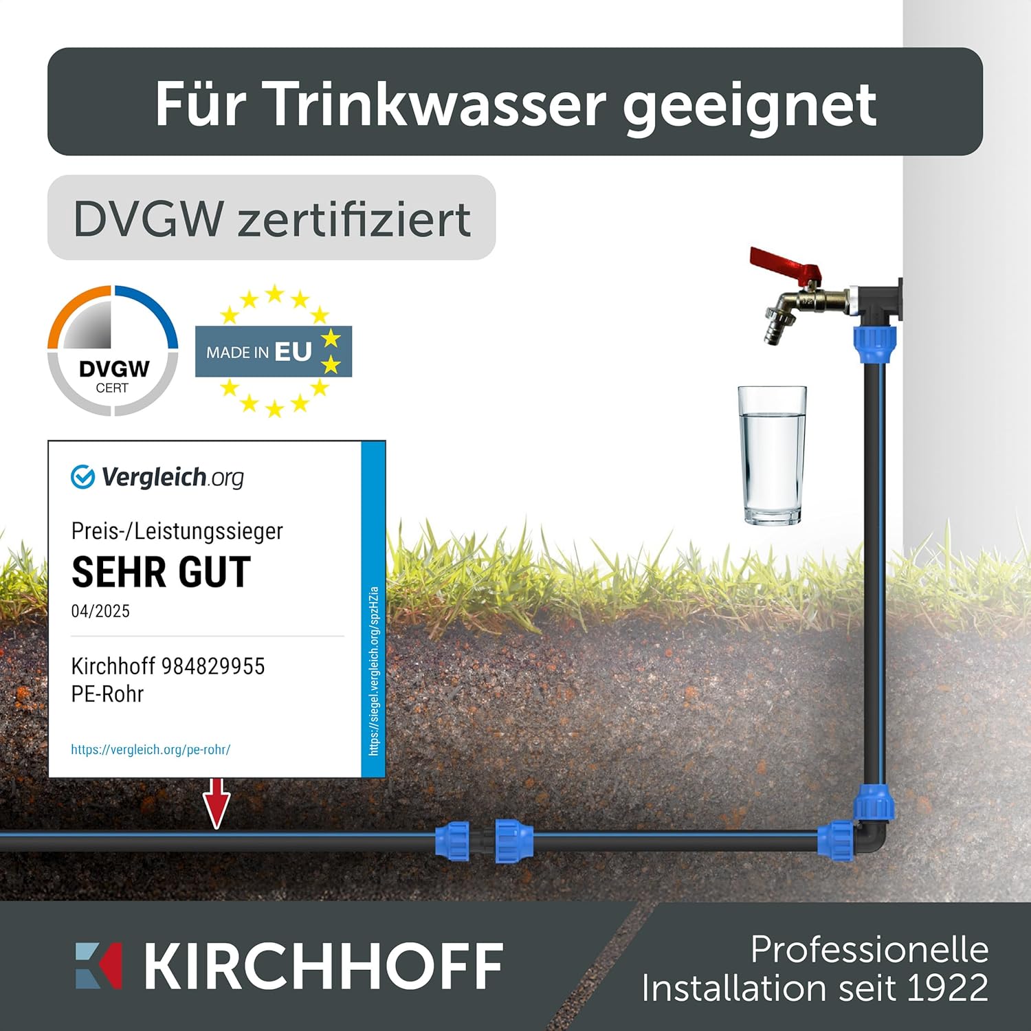 Thumbnail 3 de Kirchhoff Wasserleitung HDPE 25 mm × 50 m – DVGW geprüft, Trinkwasser geeignet, made in EU