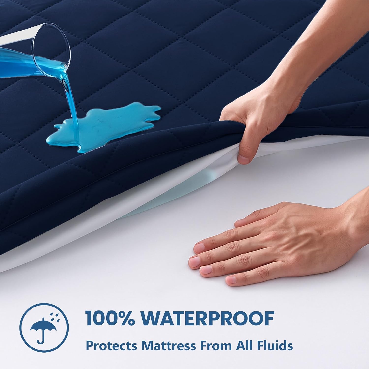 Detalle de YSTELLAA Protège Matelas Impermeable 180x200cm – Matelassé Bleu Marine