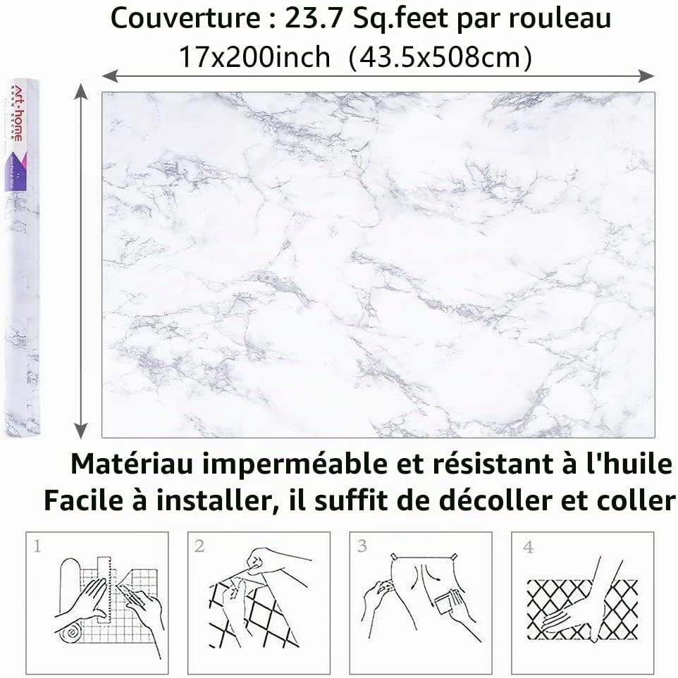 Thumbnail 6 de Arthome WALL DECOR White/Gray Marble zelfklevende vinylfolie, 44 cm x 6 m