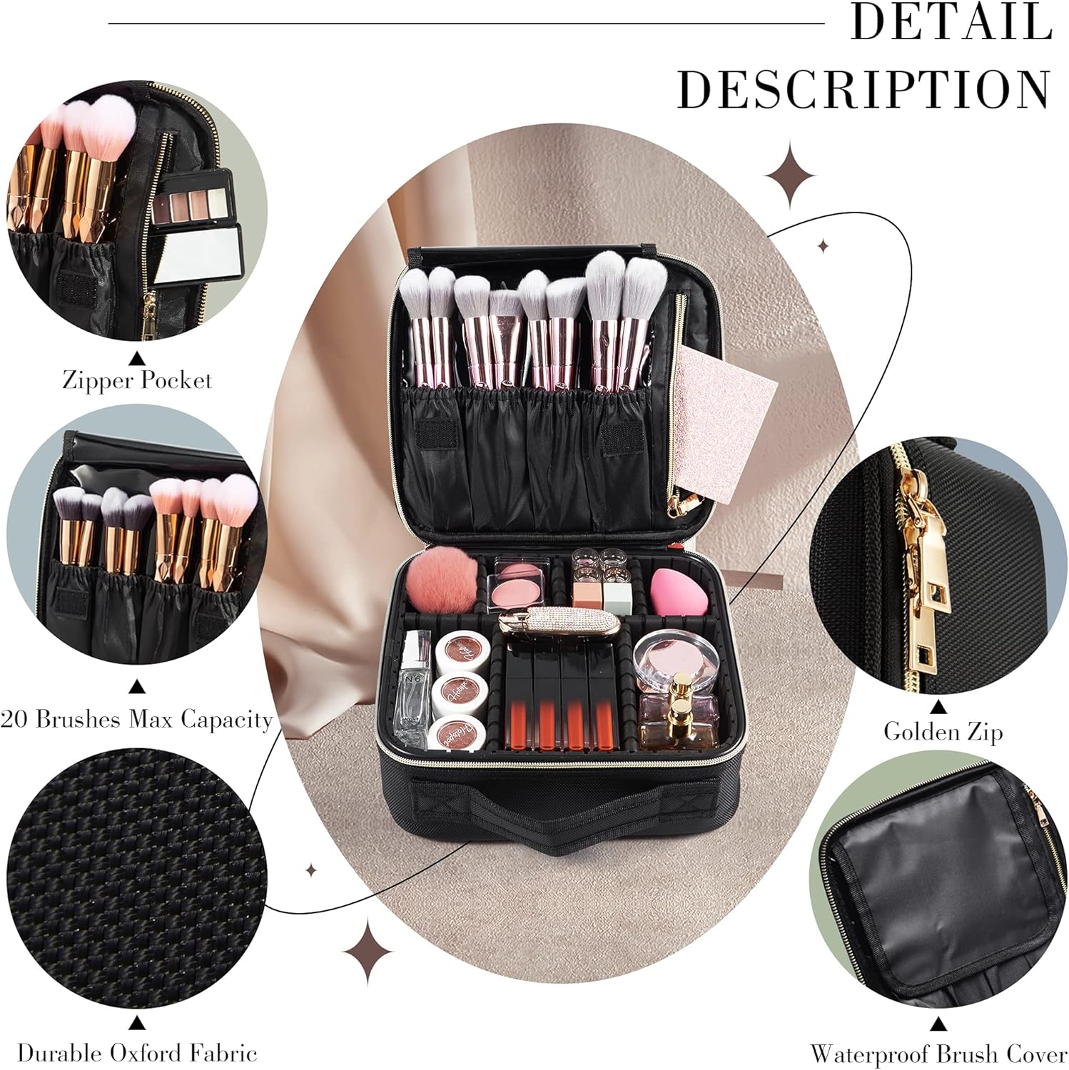 Detalle de Joligrace Oxford Makeup Bag with Adjustable Compartment (Oxford fabric cosmetic organiser)