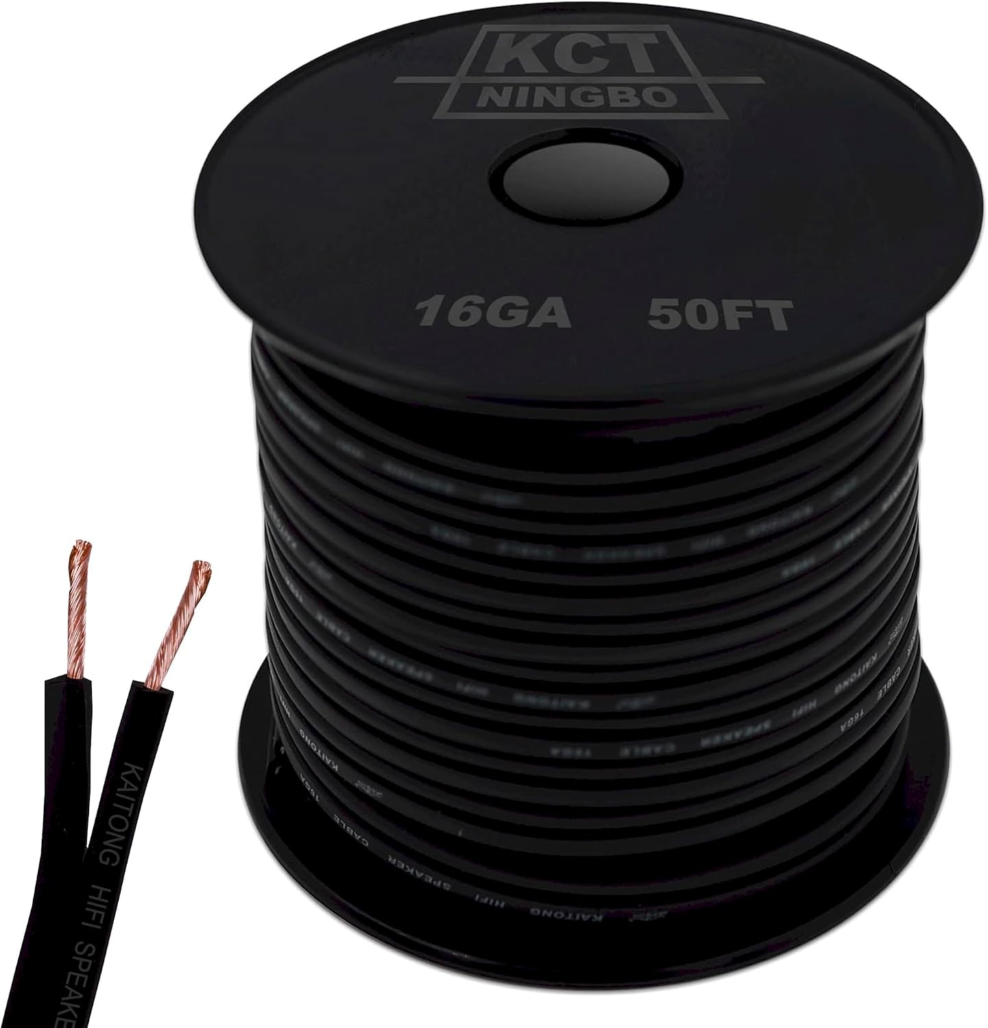 KCT 16 AWGスピーカーケーブル 50FT ブラック、CCAM導体・柔軟なPVC被覆