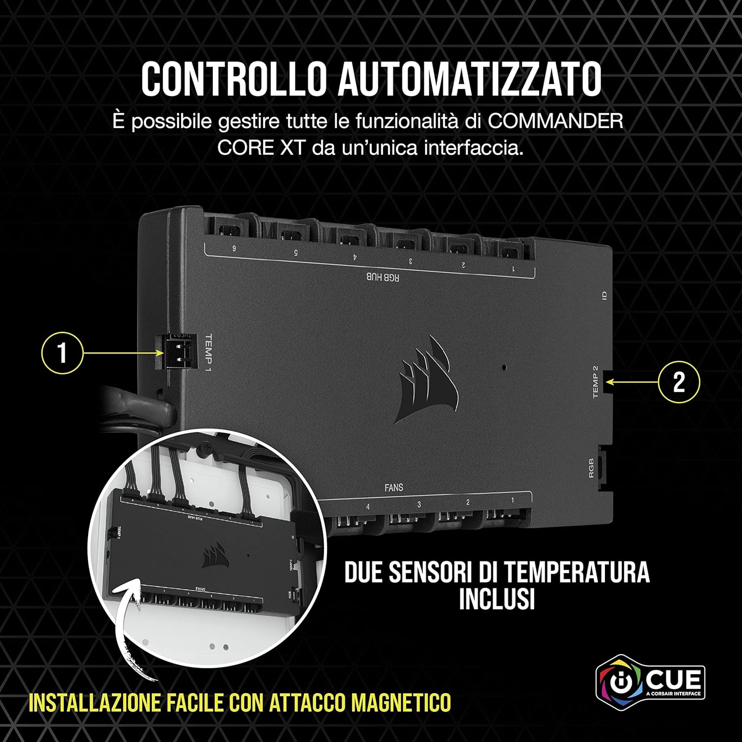 Thumbnail 4 de Corsair iCUE COMMANDER CORE XT – controller digitale per velocità ventole e illuminazione RGB (fino a 6 PWM, 264 LED RGB) nero