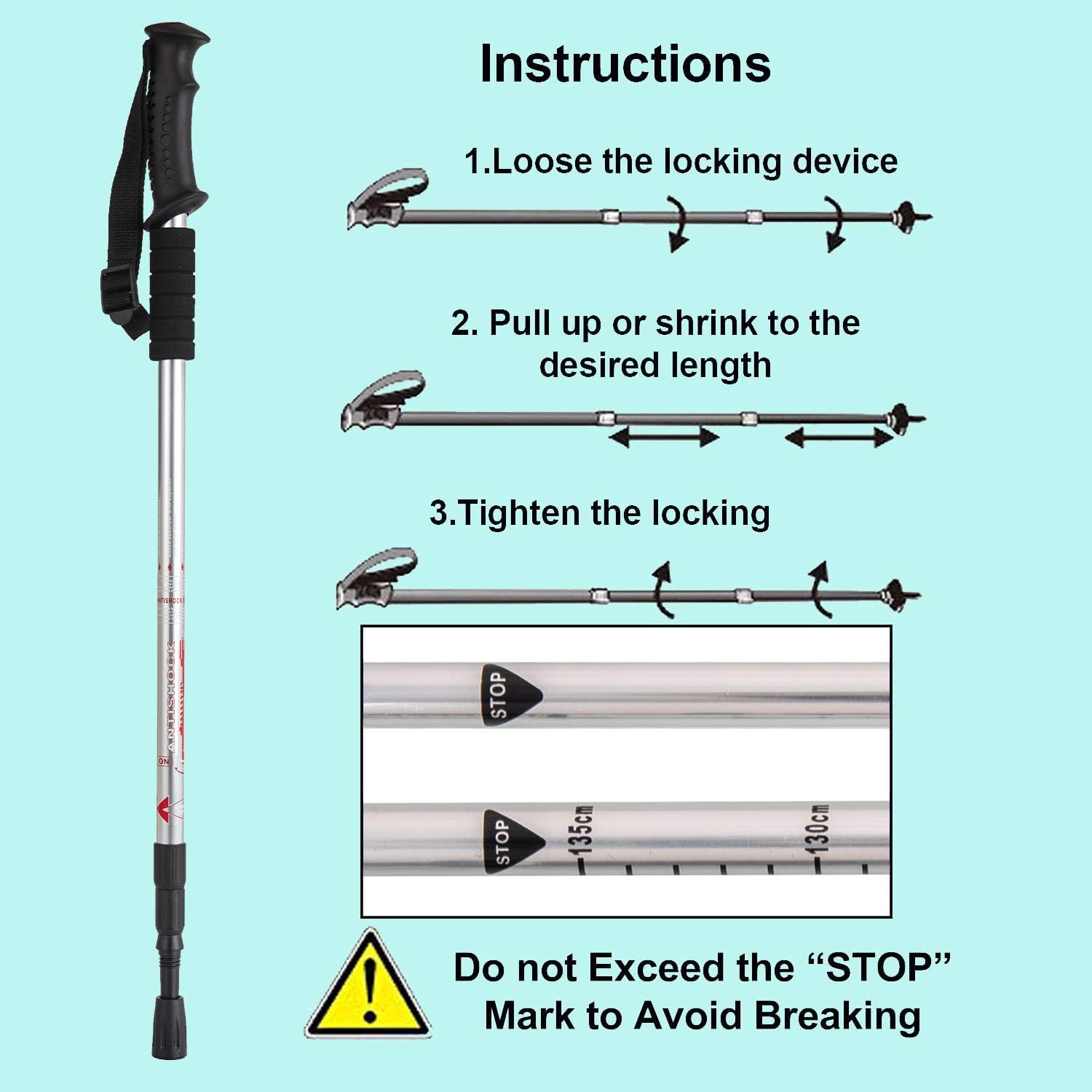 Thumbnail 6 de Aihoye Rexmon Silver Pole Trekking Poles, Aluminum, Anti-Shock, 25"-52