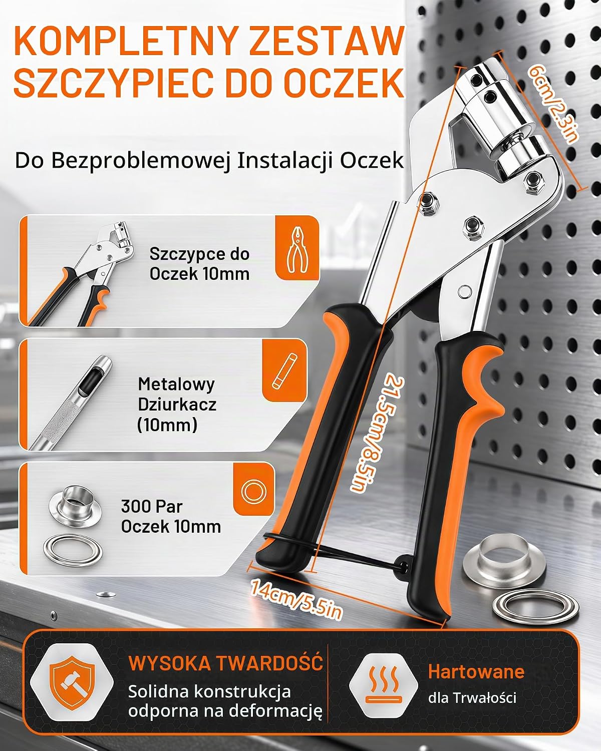 Detalle 2 de Acual 111324 – praska do oczek 10 mm, 300 par i metalowy wybijak