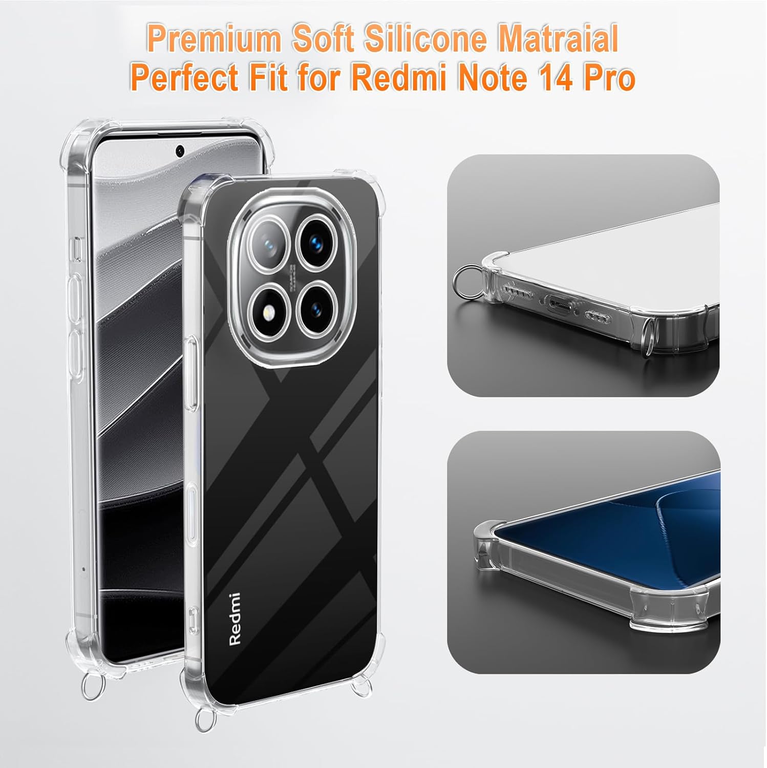 Thumbnail 4 de XTCASE Coque Transparente avec Collier pour Xiaomi Redmi Note 14 Pro 5G / Poco X7 5G – Lanière en Corde
