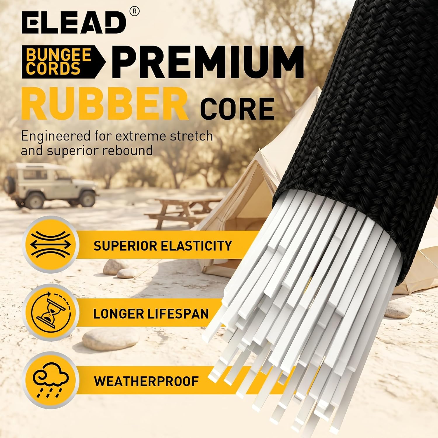 Detalle 2 de ELEAD 32-Piece Adjustable Bungee Cord Set with Carabiner Hooks
