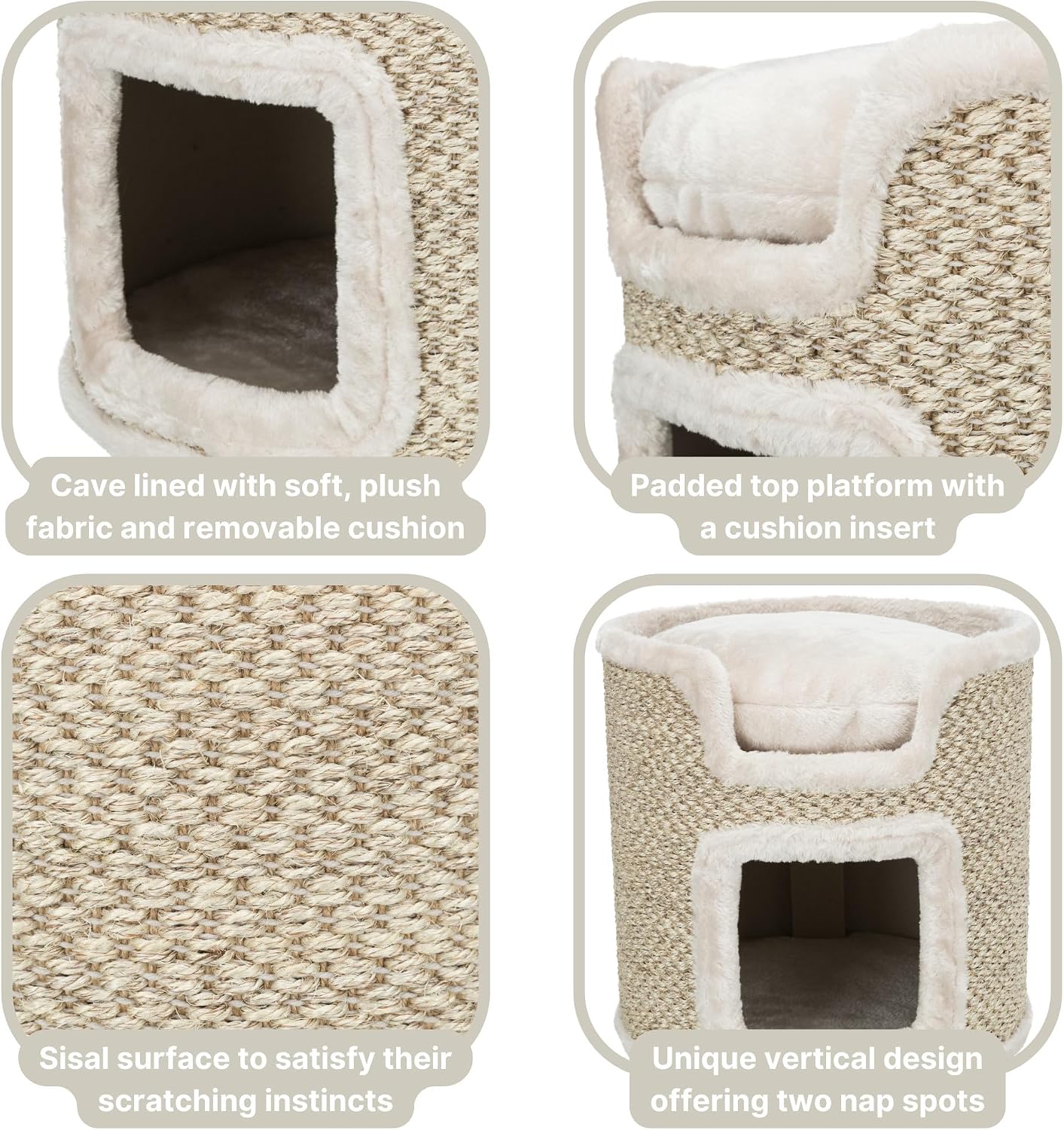 Detalle de TRIXIE Tower Ria kattenkrabmeubel 37 cm met sisal en pluche, lichtgrijs/naturel