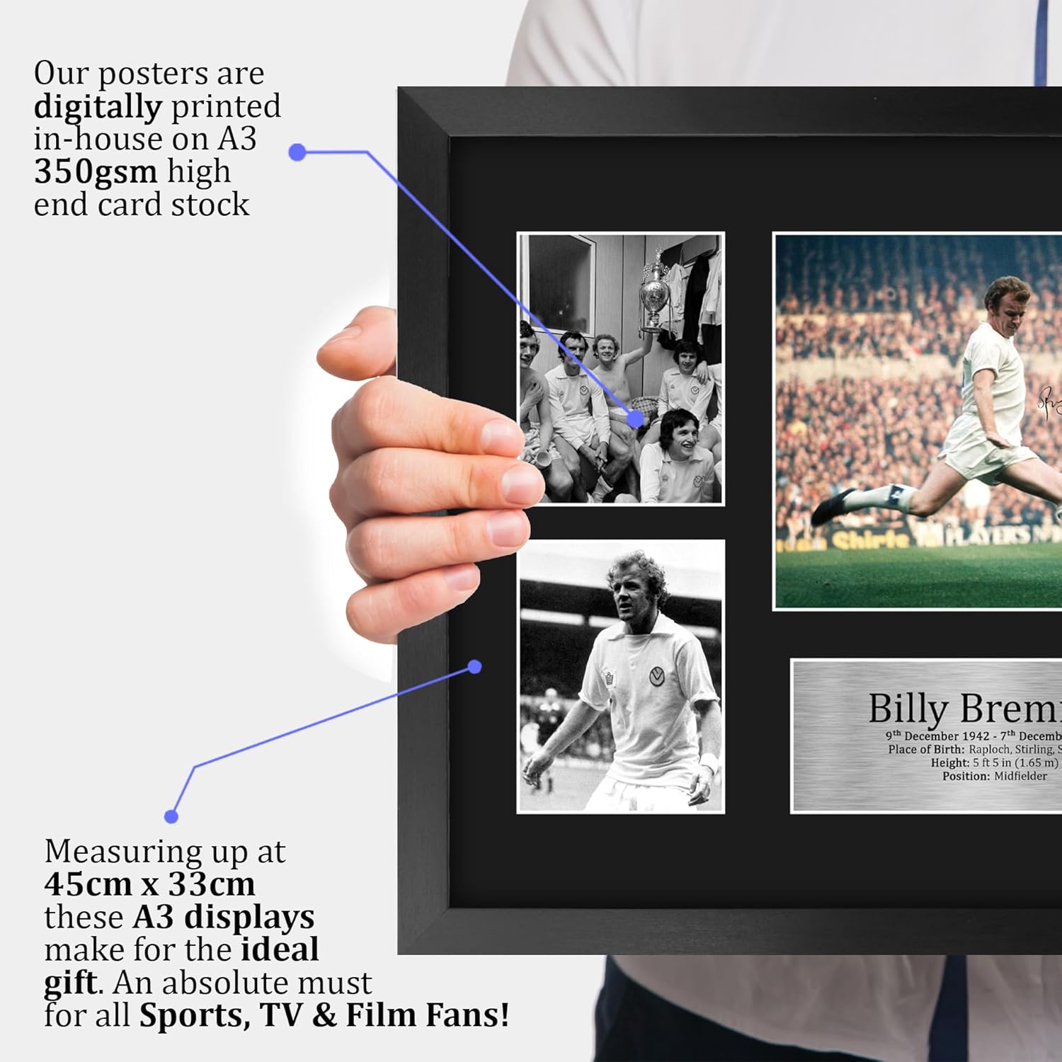 Thumbnail 2 de HWC Trading FR A3 Billy Bremner Leeds United framed signed autograph picture (A3 gift for football fans)