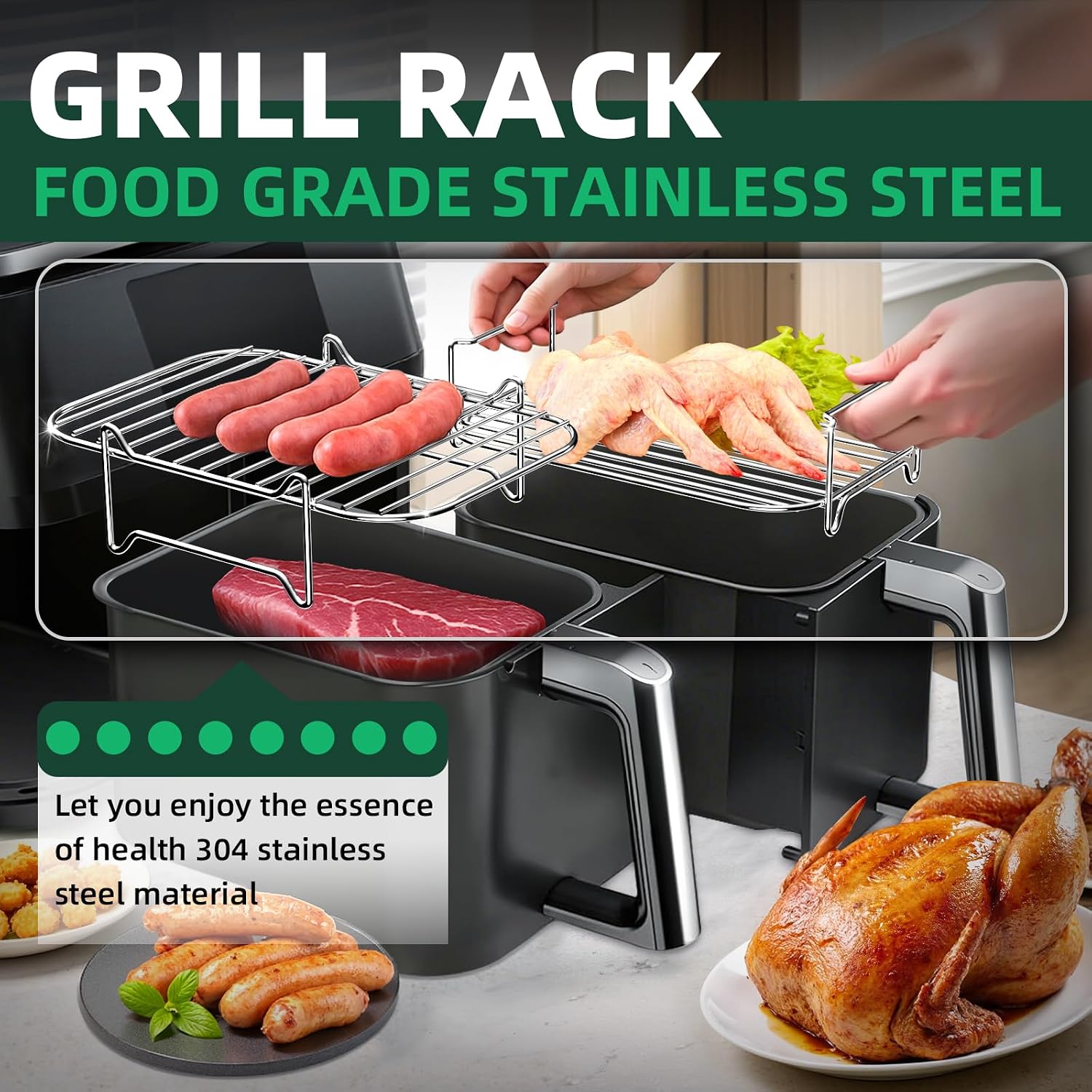 Thumbnail 6 de PETHREE PT-GJP-XX-2508120 Air Fryer Rack, 2-Piece 304 Stainless Steel