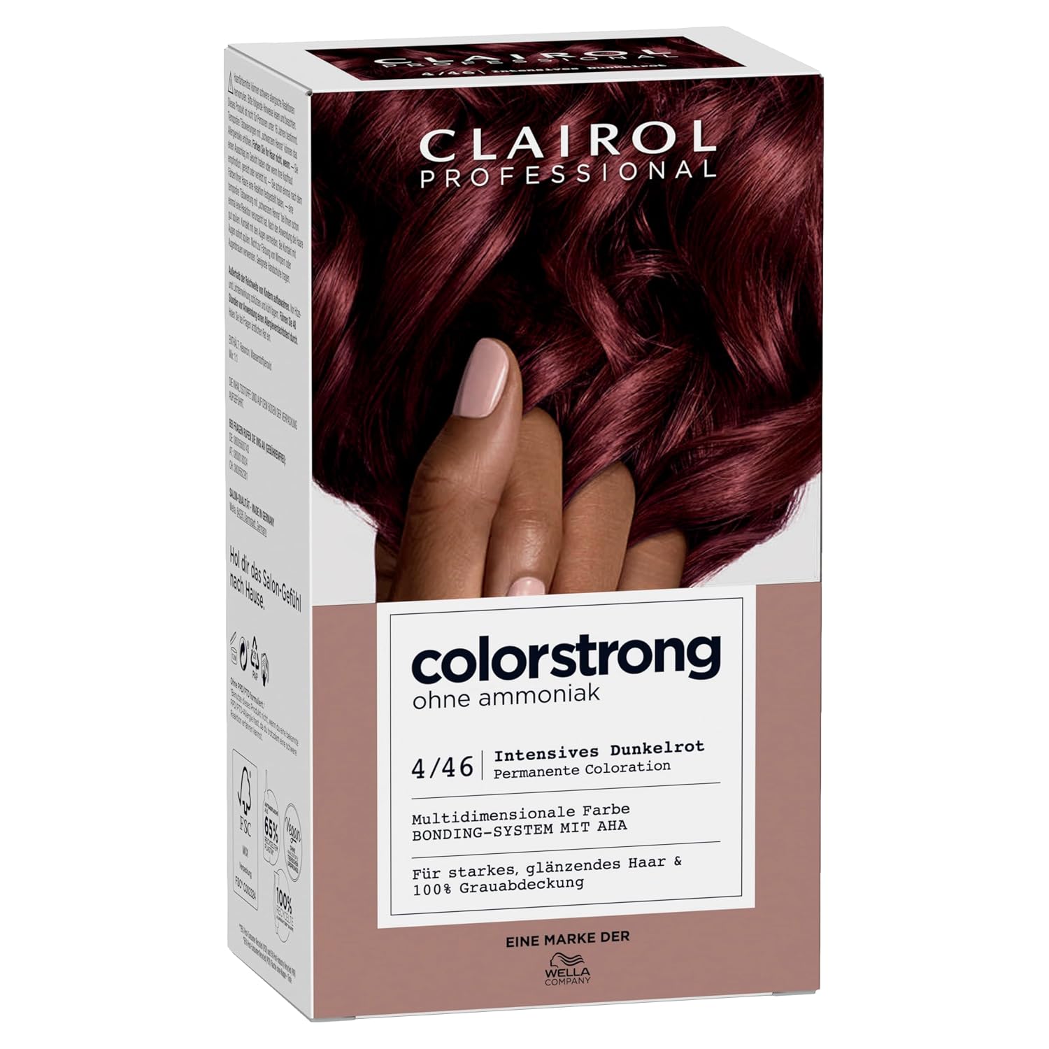 Detalle 2 de CLAIROL PROFESSIONAL colorstrong Dauerhafte Haarfarbe – 4/46 Intensives Dunkelrot (ohne Ammoniak) mit AHA-Bonding-System
