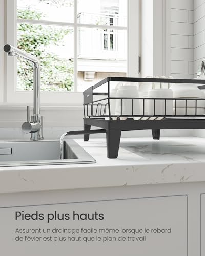 Detalle de SONGMICS Égouttoir à Vaisselle KCS550B01 – Organisateur de plan de travail rotatif 360° avec porte-couverts