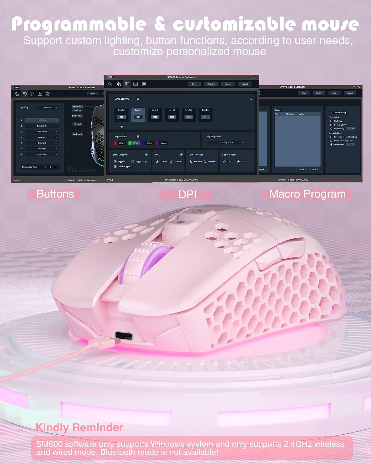 Thumbnail 6 de SOLAKAKA SM600 Wireless Gaming Mouse, 7 Programmable Buttons and Honeycomb Shell