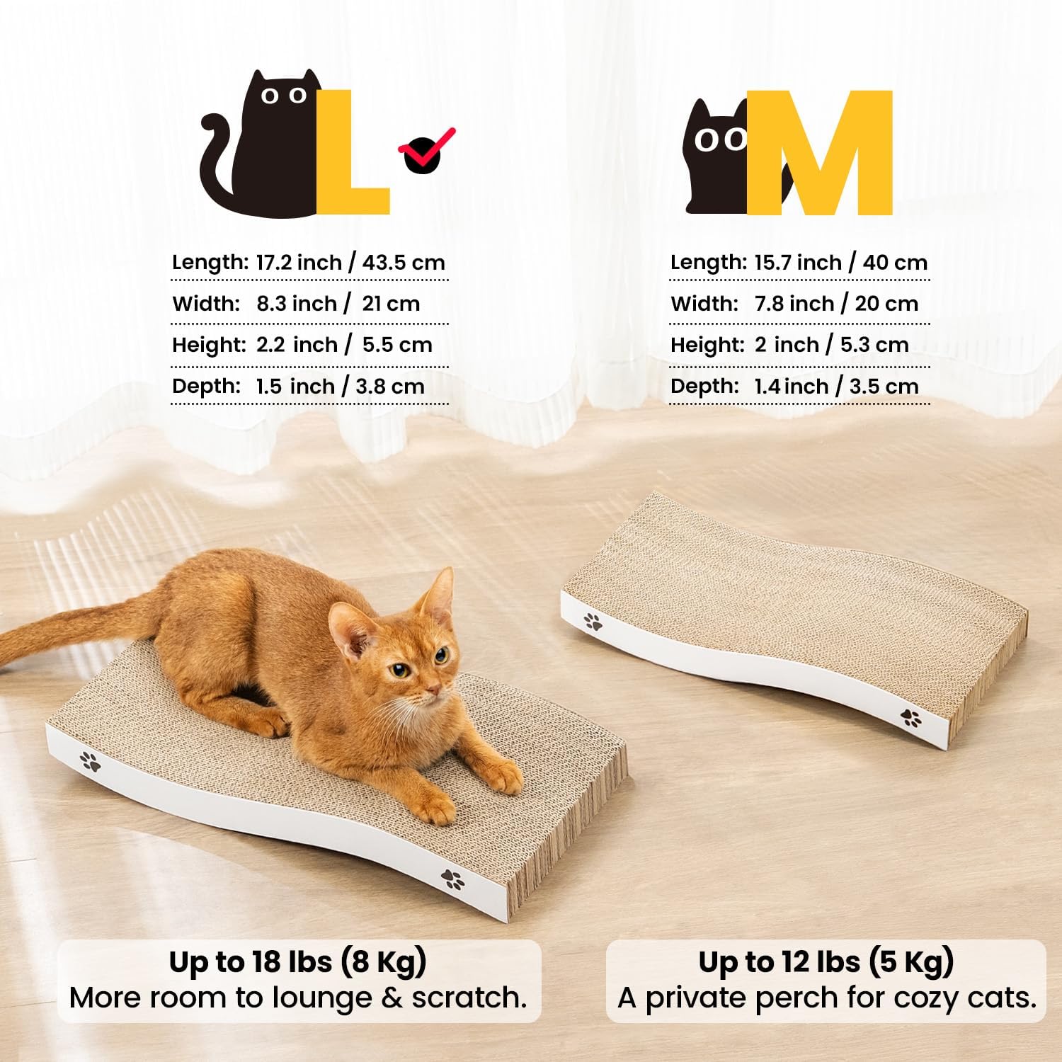 Detalle 2 de Katzen Kratzbrett aus Pappe mit Wellenform (2er-Set XXL, je 43,5 × 21 cm) – doppelseitig nutzbare Kratzmatte