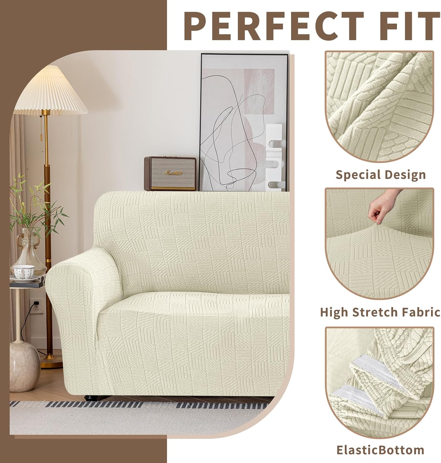 Detalle de Ystyle copridivano 3 posti beige 180-230 cm