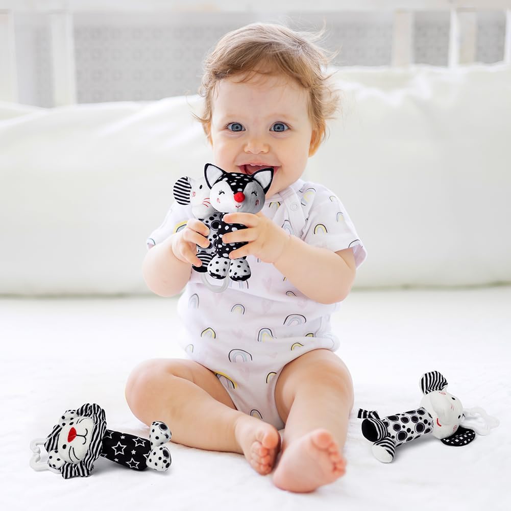 Thumbnail 6 de Aolso 3 Pack Clip on Pram Baby Toys – Sensory Hanging Rattles with Black & White Cartoons