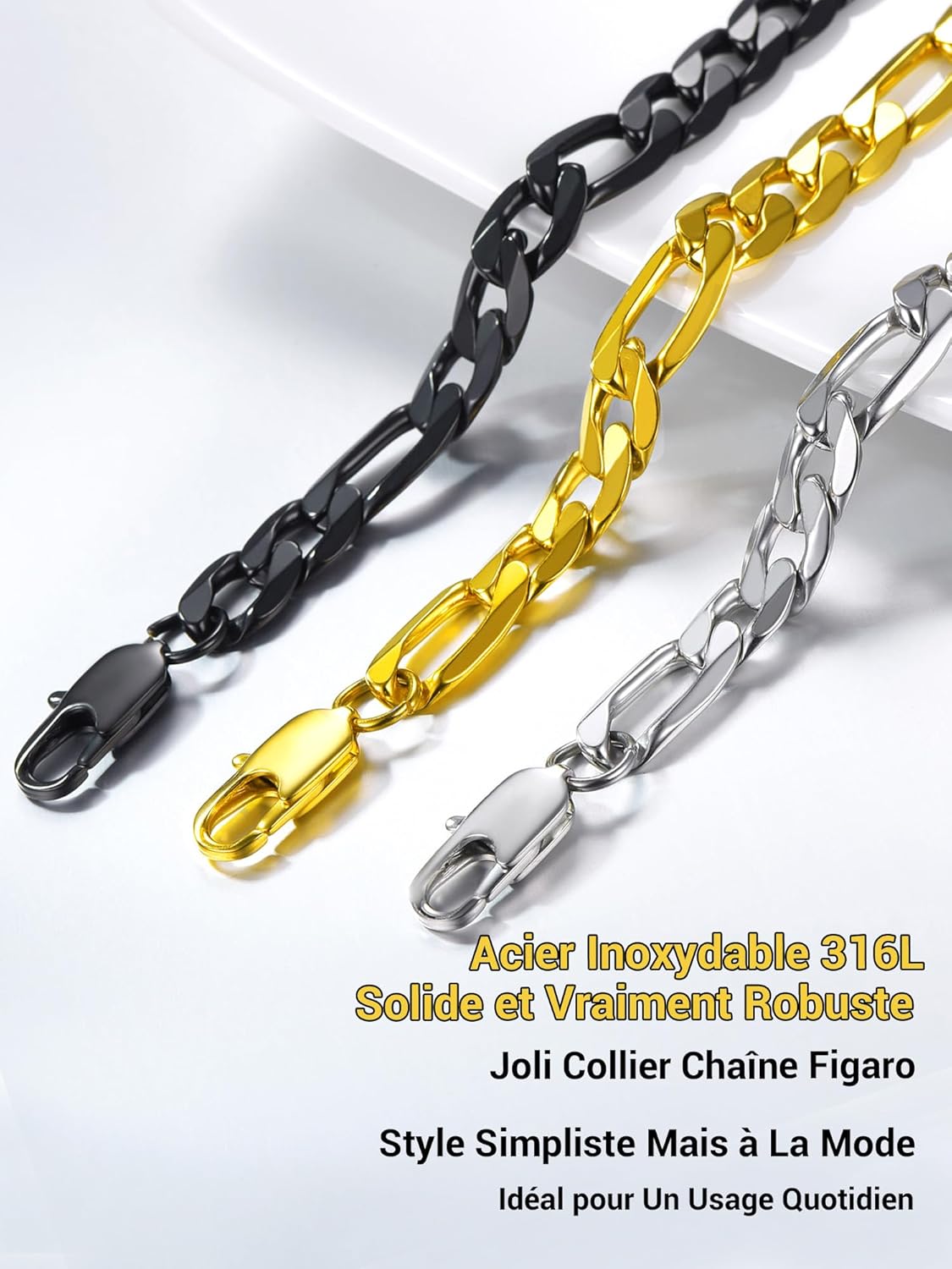 Thumbnail 6 de PROSTEEL Collier Figaro en Acier Inoxydable 316L – Maillon Alterné 3 en 1 (4/6/9/13 mm) – Longueurs 36 à 76 cm
