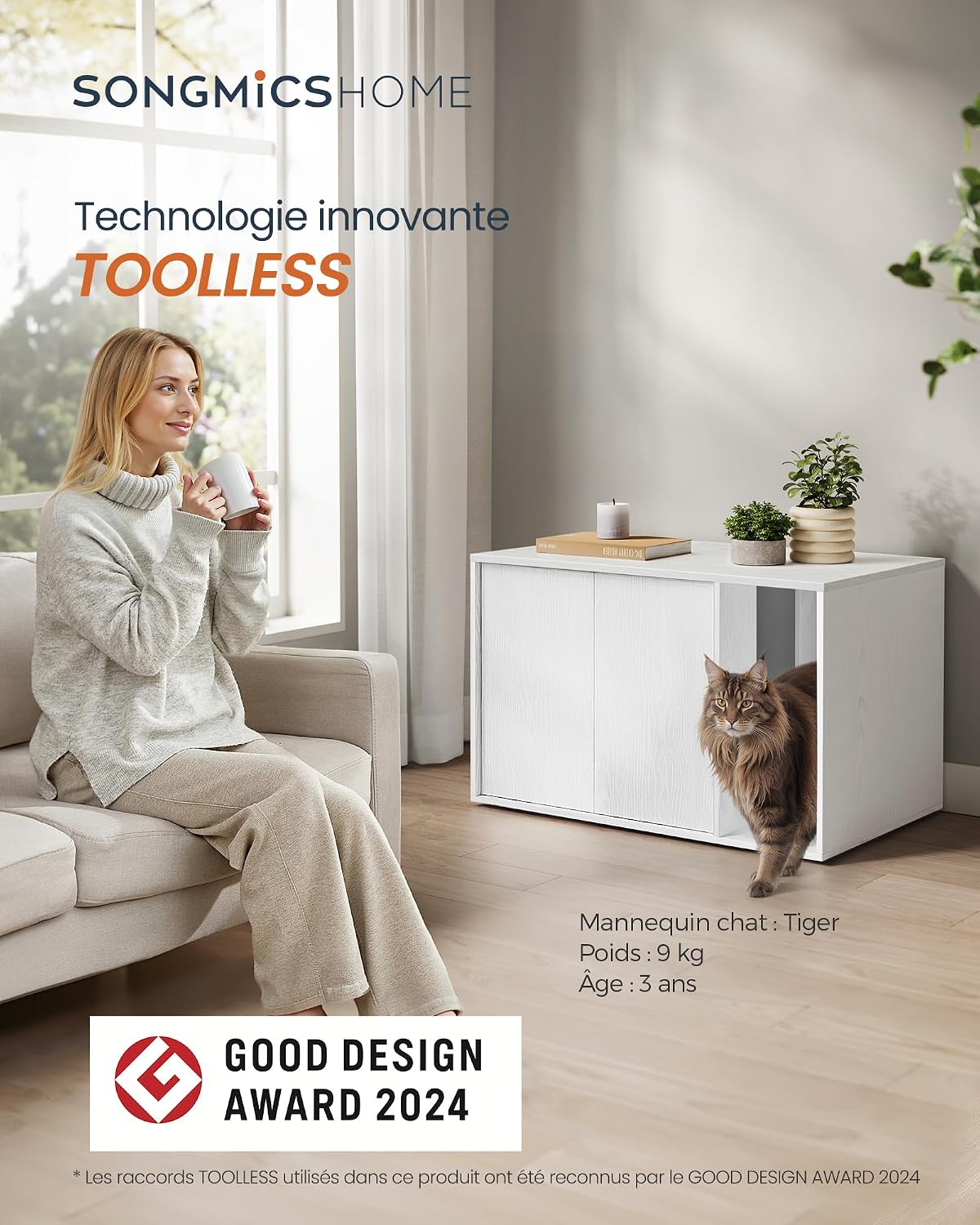 Detalle de SONGMICS HOME PCL233WJ05 : meuble litière pour chat avec assemblage ultra-rapide