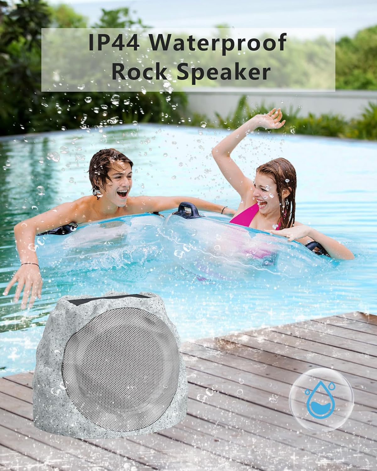 Detalle de JMJEAN Outdoor Speakers Bluetooth Waterproof Rock Speakers (2 Pack) with Solar Power and RGB Light Show