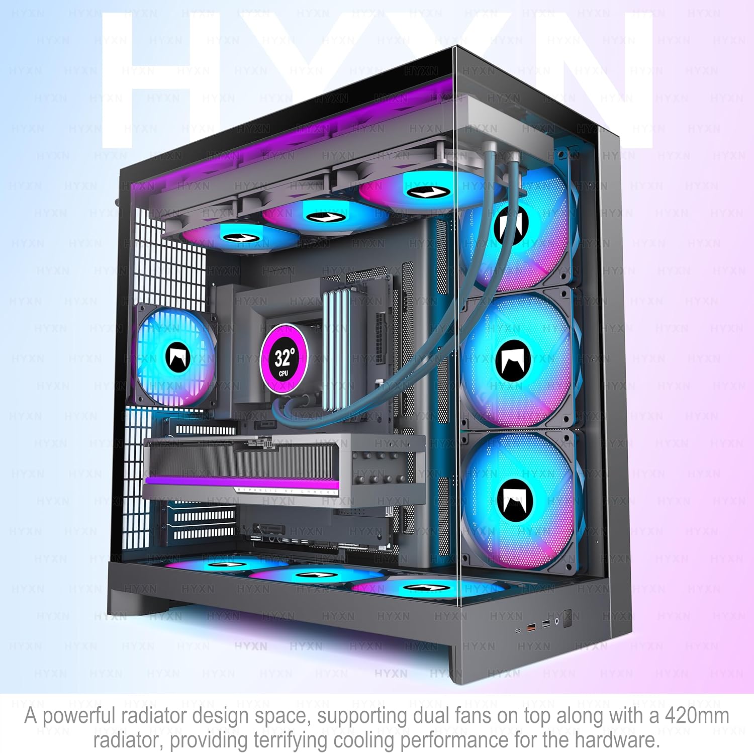 Thumbnail 1 de H2(2026) HYXN PC Gehäuse ATX mit 8 Lüfter – Großer Dual-Kammer Mid-Tower für High-End Gaming