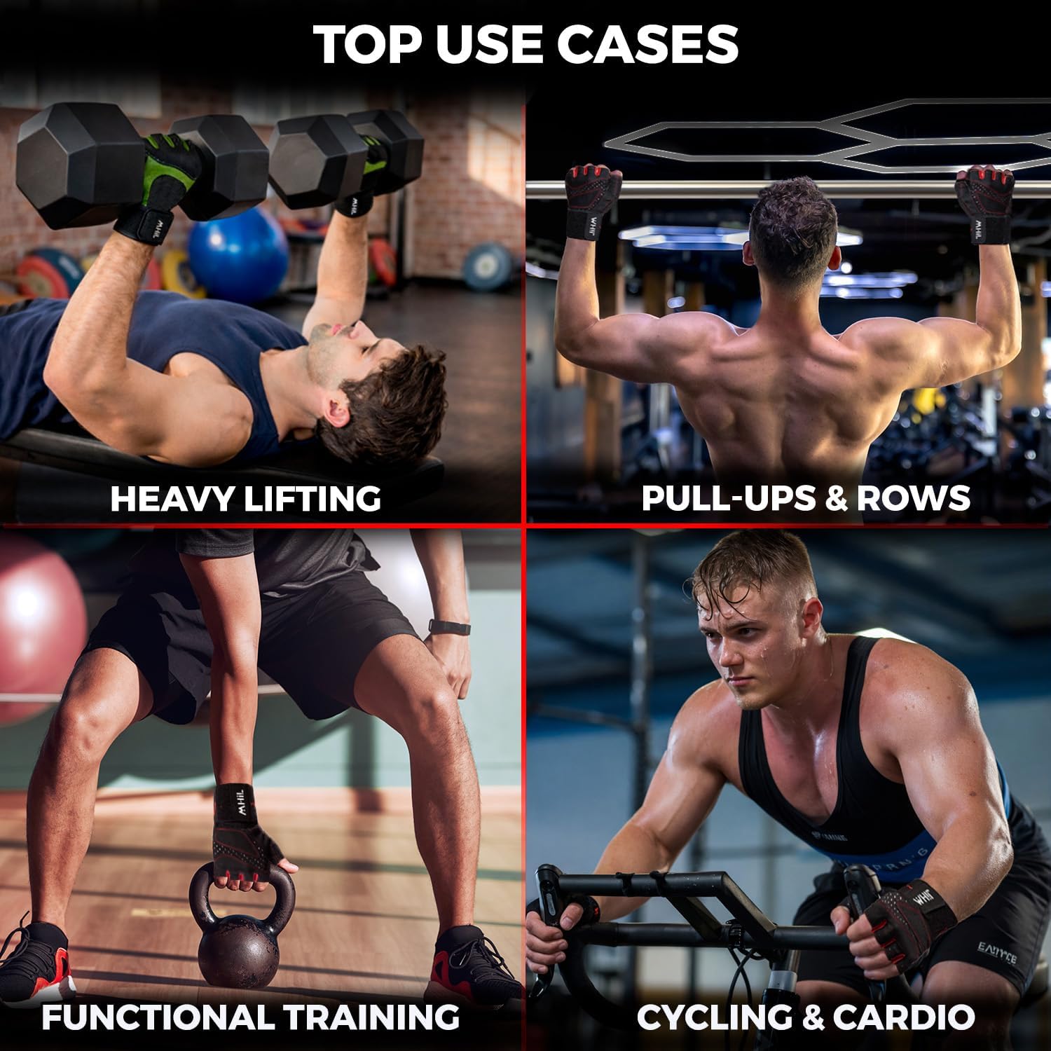 Thumbnail 6 de MhIL Workout Gloves for Men, Fingerless with Silicone Grip and Wrist Wraps