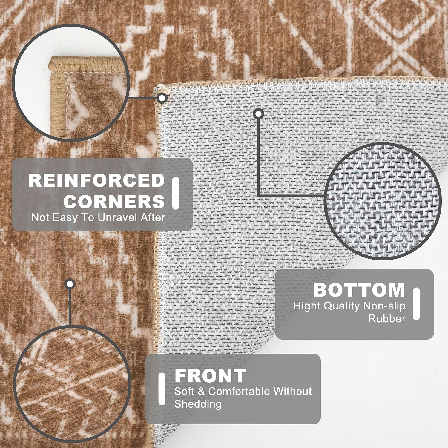 Detalle 2 de KILOCOCO Rug 2' x 3' Washable Indoor Doormat, Mocha Brown Geometric